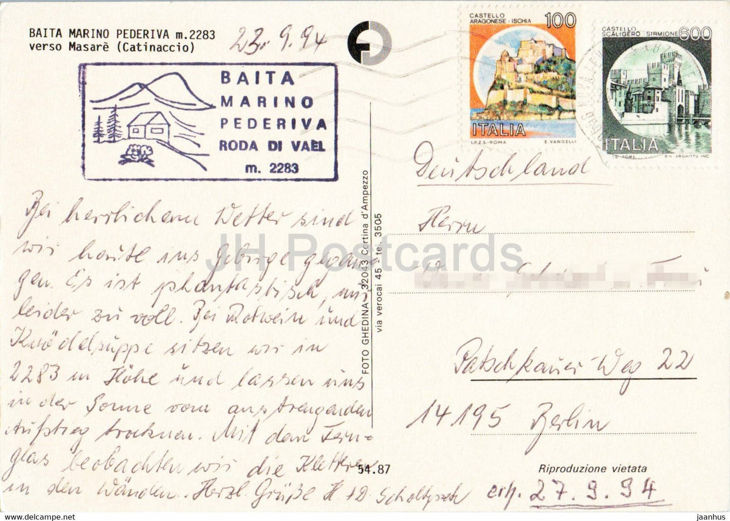 Baita Marino Pederiva – Verso Masare – Catinaccio – 1994 – Italien – gebraucht