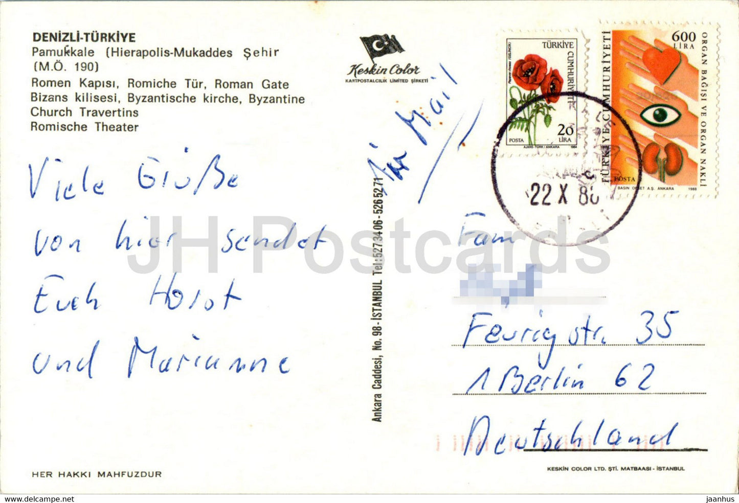 Pamukkale - Denizli - Hierapolis - Roman Gate - Byzantine Church - Theatre - multiview - 1986 - Turkey - used