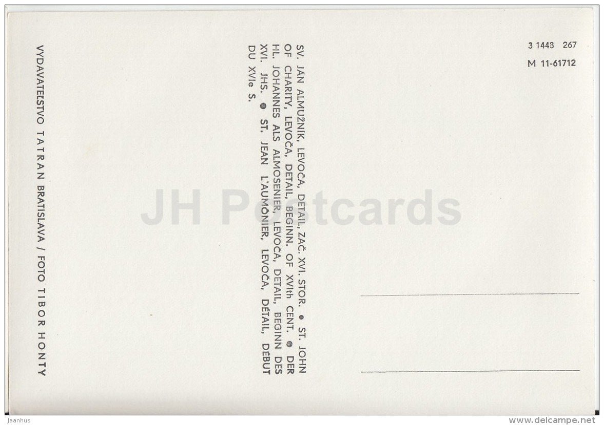 St. John of Charity , Levoca , detail - Gothic Sculpture of Slovakia - 1967 - Czechoslovakia - unused - JH Postcards