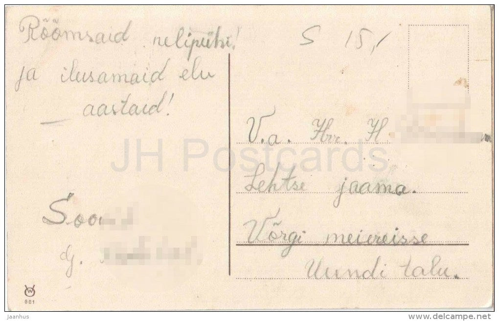 pentecost greeting card - birch tree - house - WO 661 - circulated in Estonia 1930s - JH Postcards