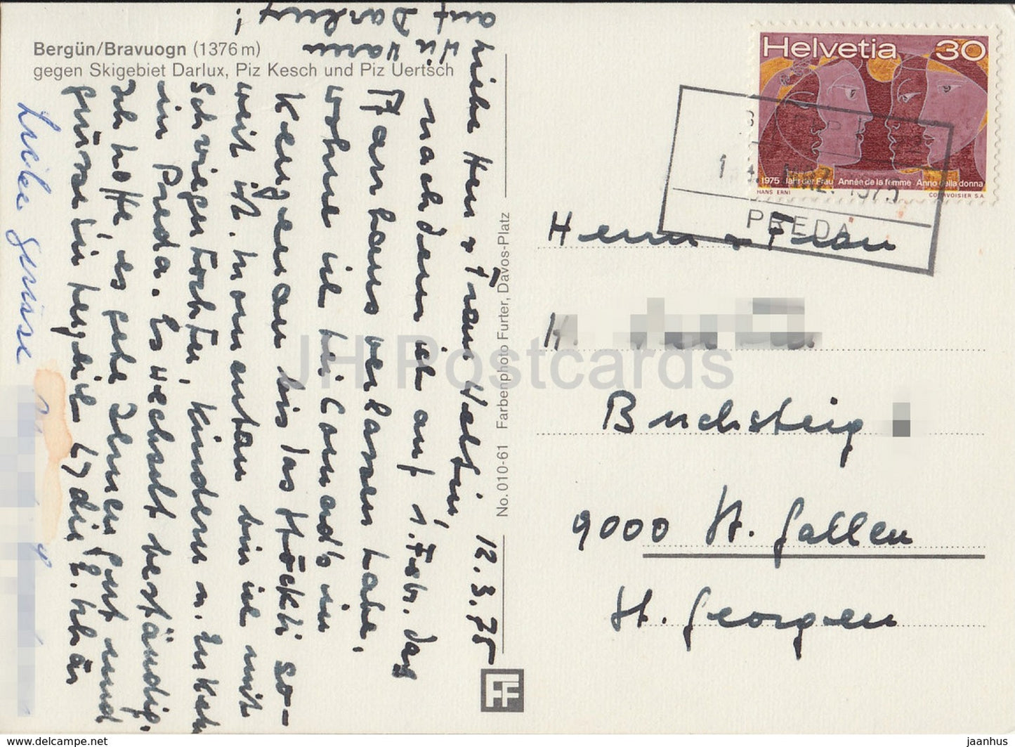 Bergun Bravuogn 1376 m - gegen Skigebiet Darlux Piz Kesch und Piz Uertsch - 1975 - Switzerland - used