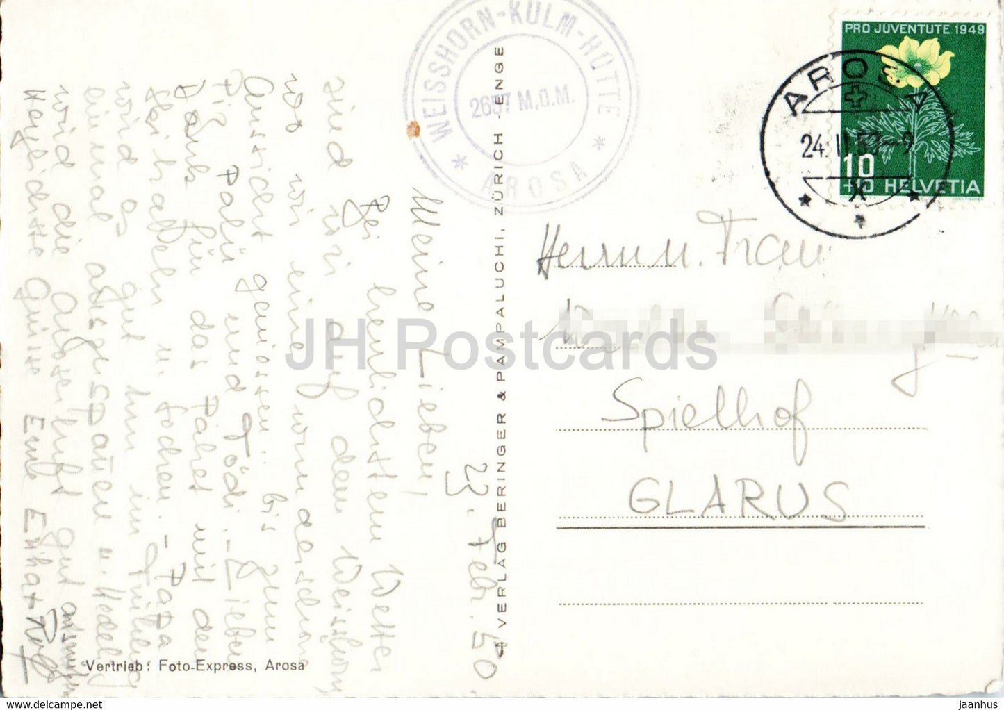 Arosa - Weisshorngipfel - 8740 - 1950 - carte postale ancienne - Suisse - utilisé