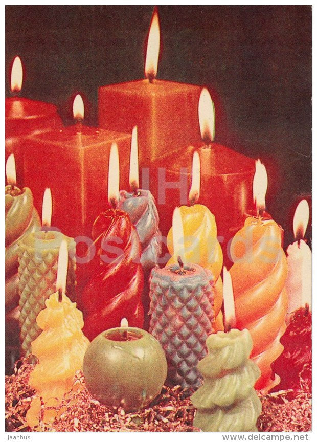 New Year Greeting Card - 1 - different shape candles - 1978 - Estonia USSR - used - JH Postcards