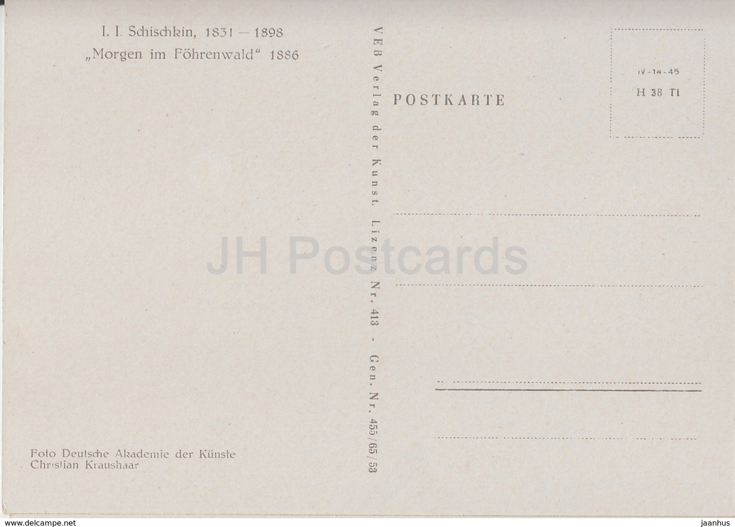 peinture de I. Shishkin - Matin dans la forêt de pins - Art russe - 1953 - Allemagne DDR - inutilisé