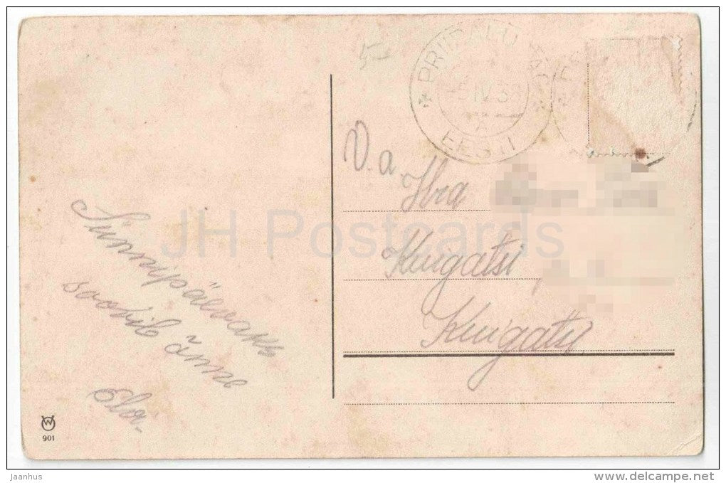 Greeting Card - Red and Pink Roses - flowers - WO 901 - old postcard - circulated in Estonia 1938 - JH Postcards