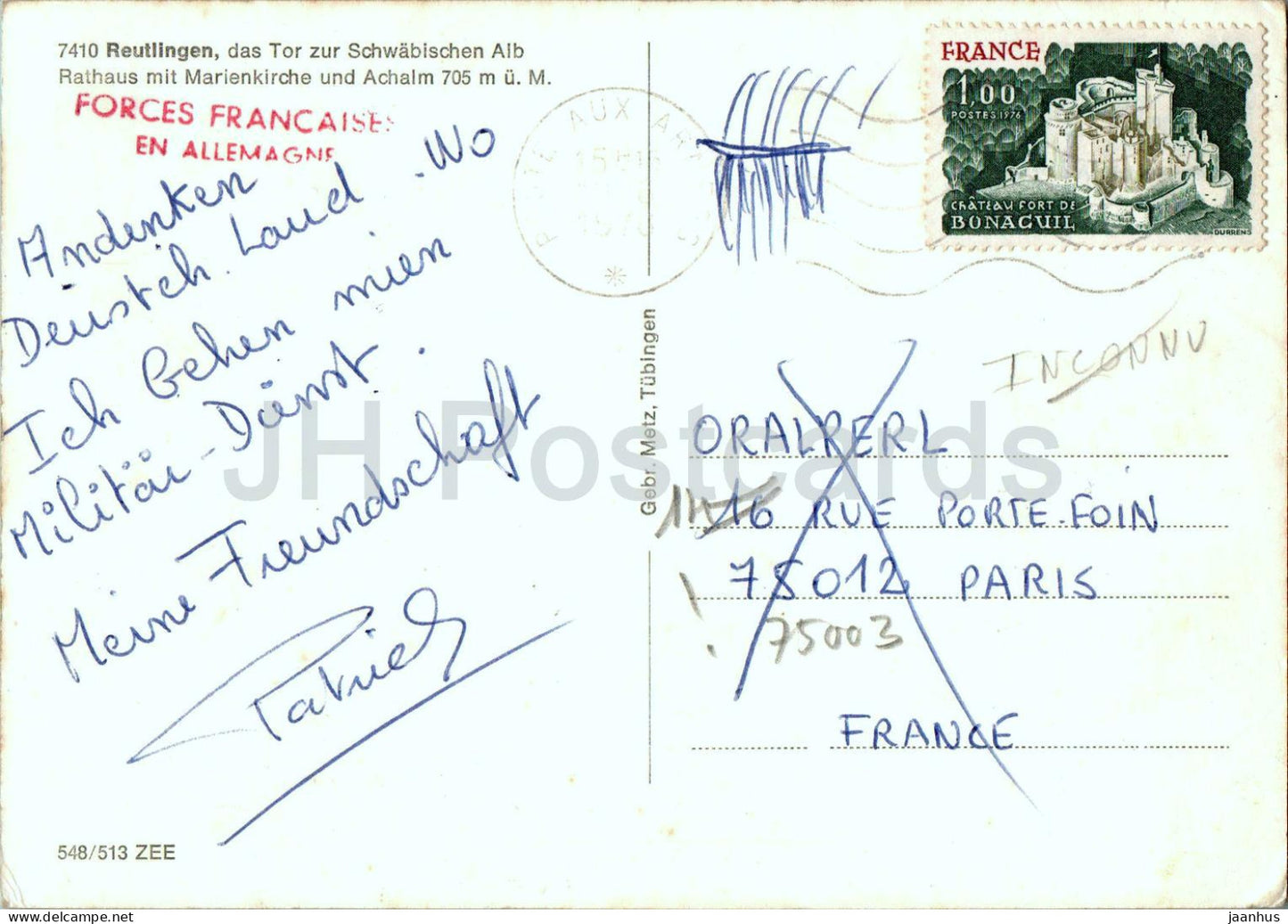 Reutlingen - das Tor zur Schwabischen Alb - Rathaus mit Marienkirche und Achalm - 548/513 - 1978 - Allemagne - utilisé