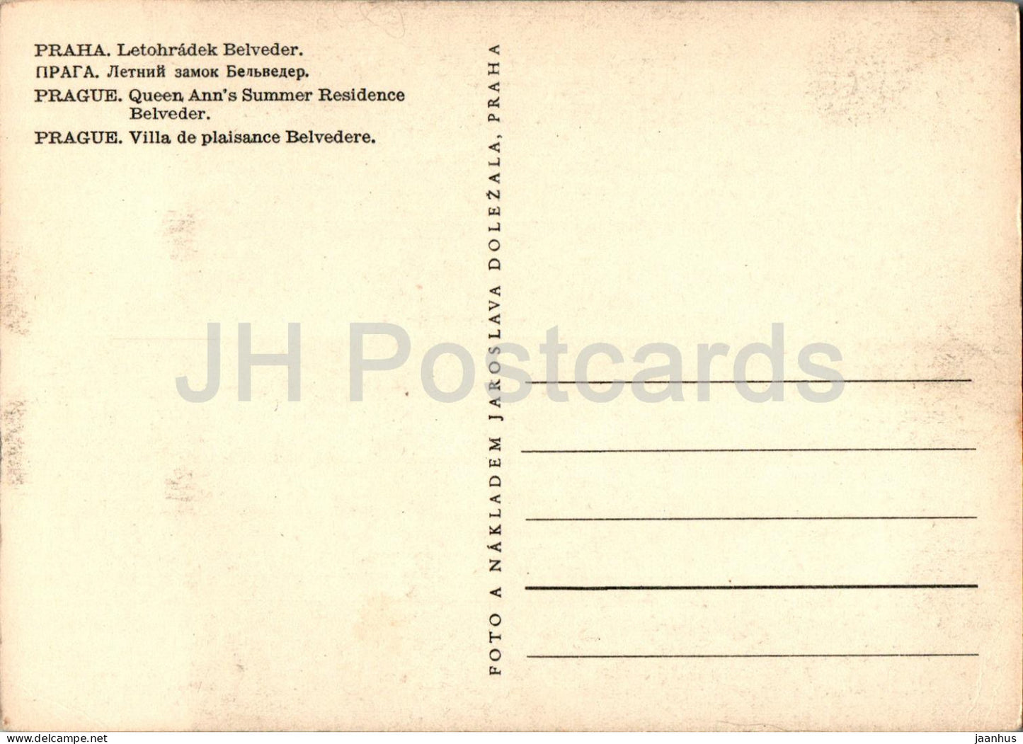 Praha - Prague - Letohradek Belveder - Résidence d'été - carte postale ancienne - République tchèque - Tchécoslovaquie - inutilisée