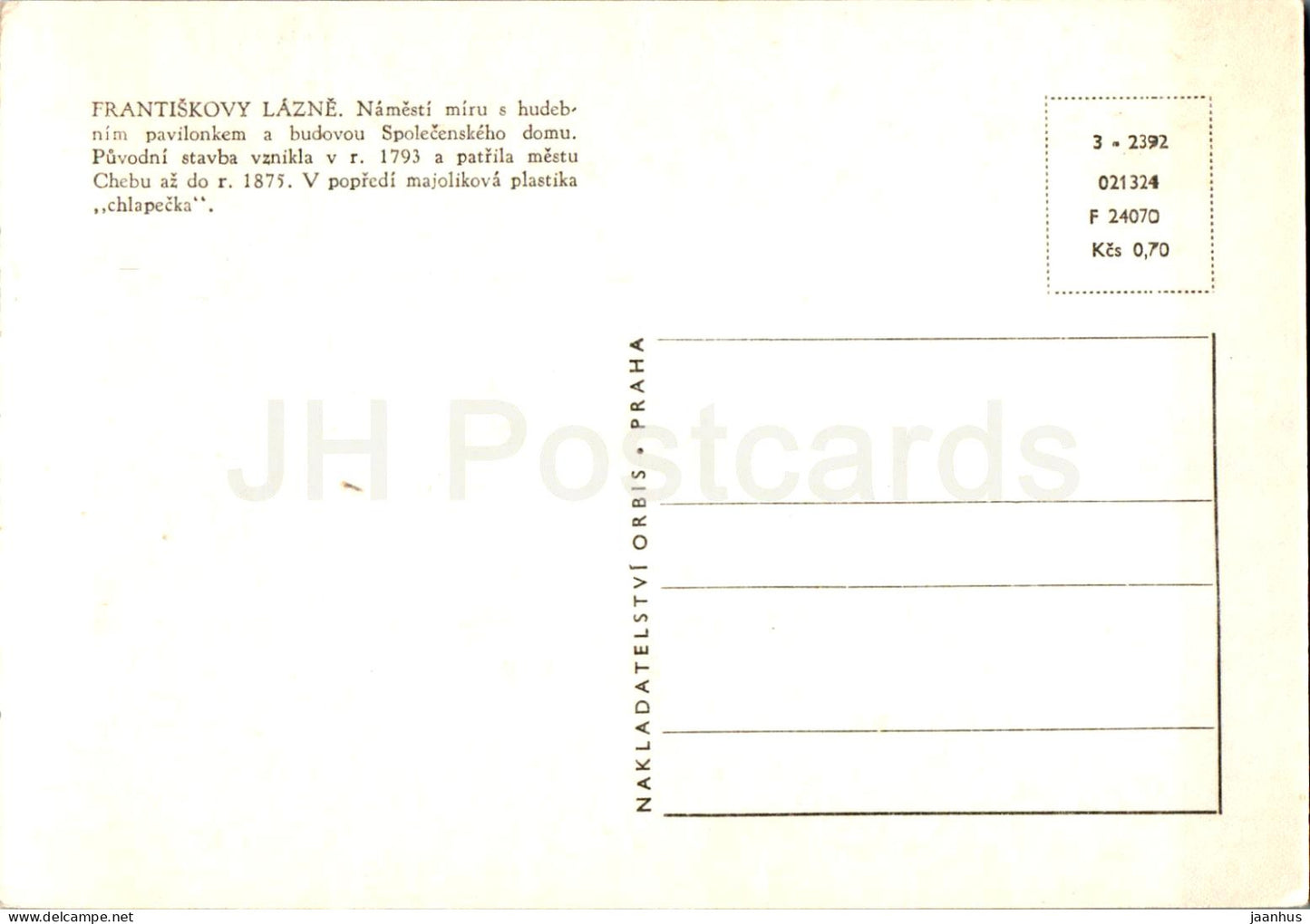 Frantiskovy Lazne - Namesti Miru - Peace square - Spolecensky dum - Casino - Czech Republic - Czechoslovakia - unused