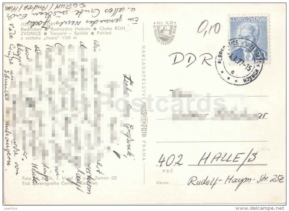 Jizerske Hory - Bedrichov - Hvezda tower - ROH Zvonice cottage - Tanvald - Czechoslovakia - Czech - used 1977 - JH Postcards