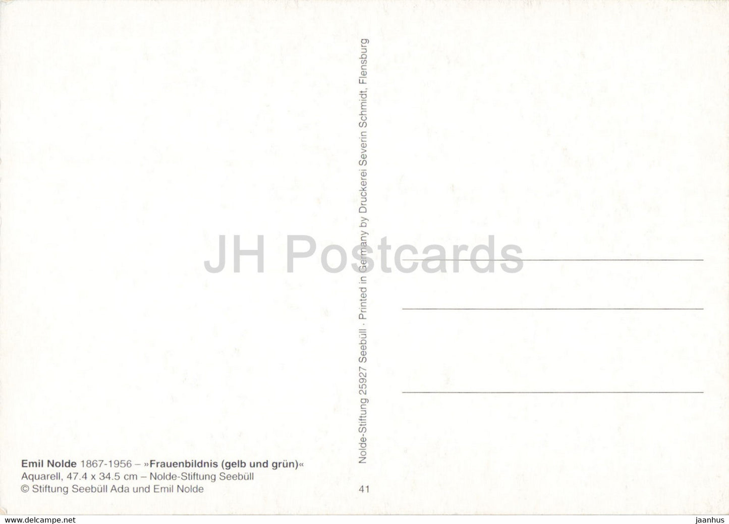 painting by Emil Nolde - Frauenbildnis - Woman portrait - German art - Germany - unused