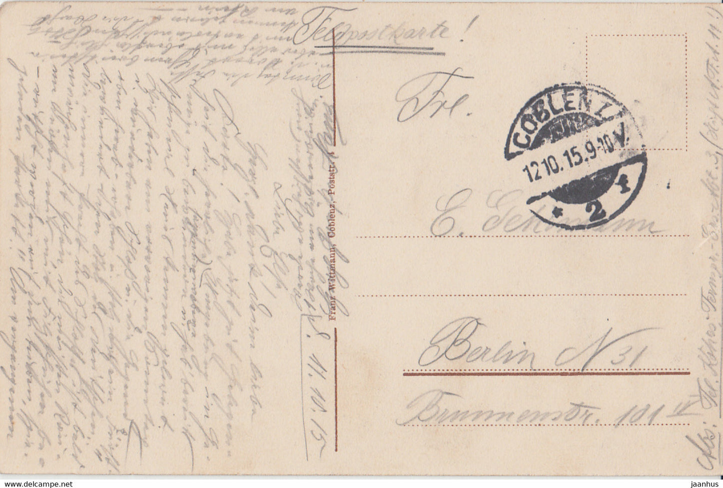 Schloss Stolzenfels a Rhein - château - Feldpost - carte postale ancienne - 1915 - Allemagne - utilisé