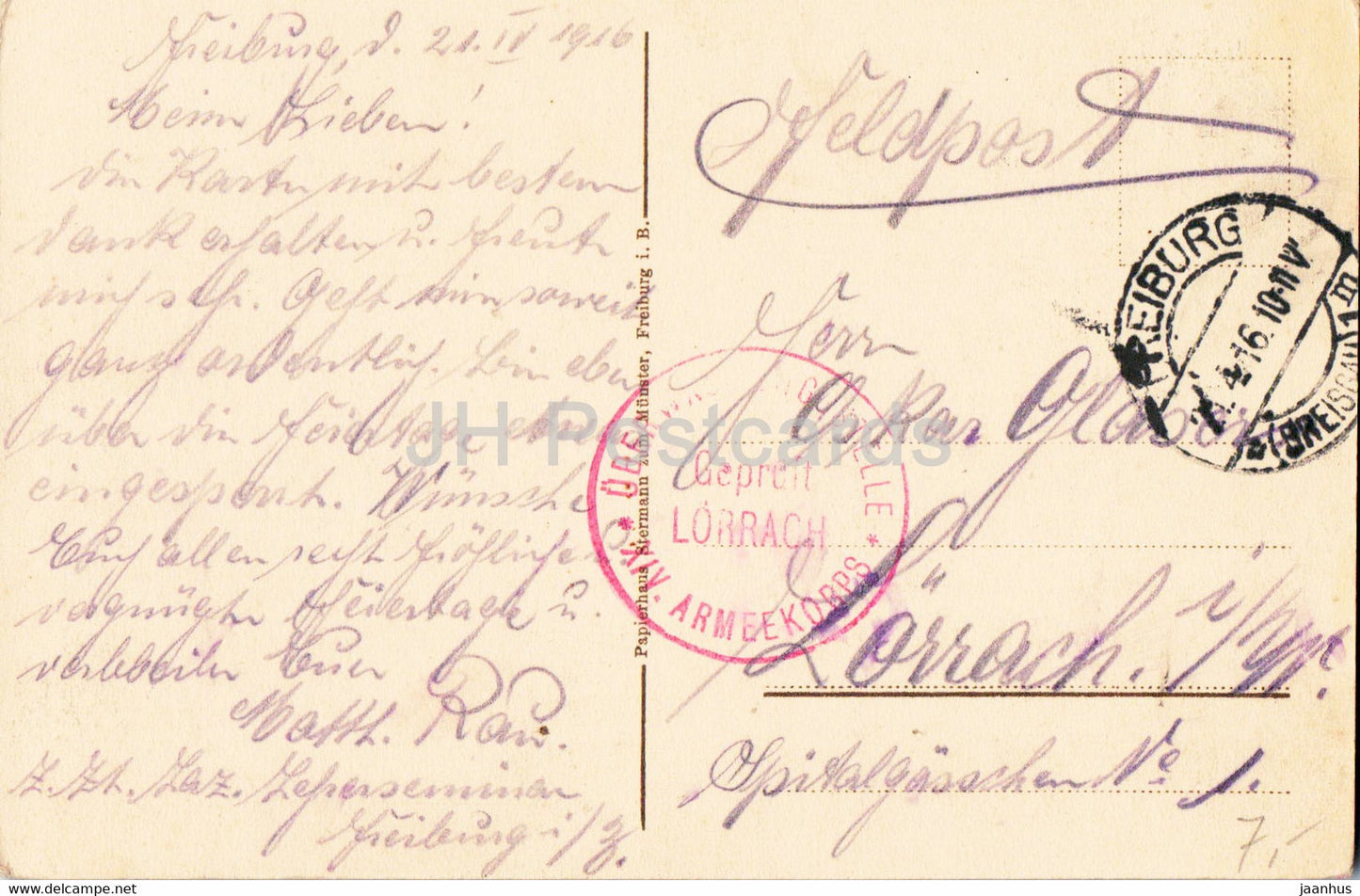 Freiburg i Br - Seminar - Feldpost - military mail - old postcard - 1916 - Germany - used