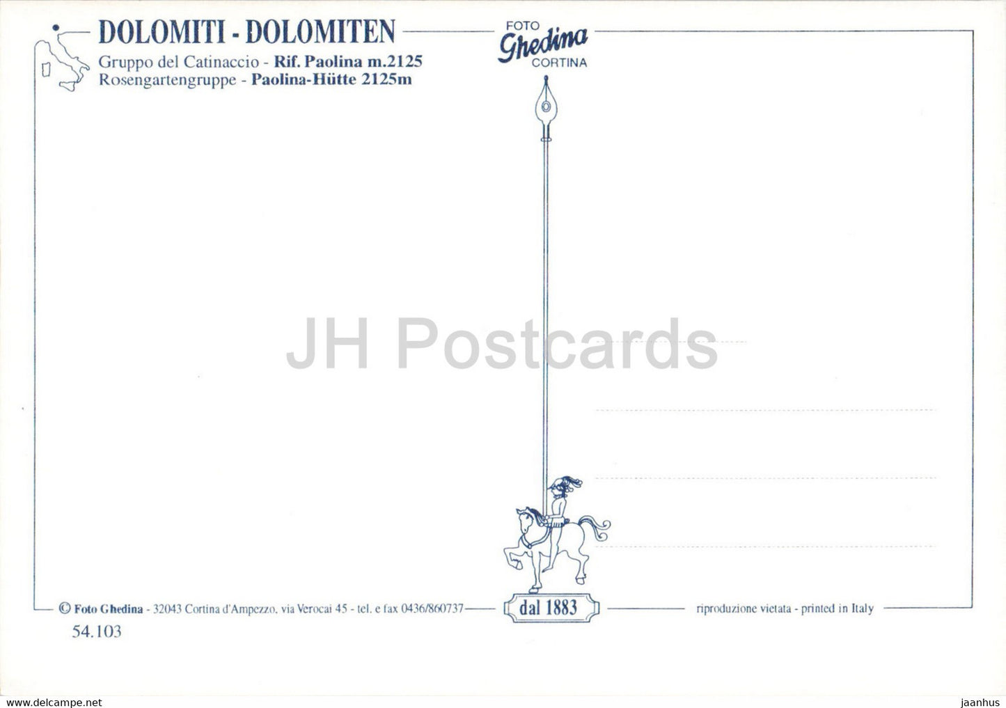 Rif Paolina - Gruppo del Catinaccio - Paolina Hutte - Rosengartengruppe - Italy - unused