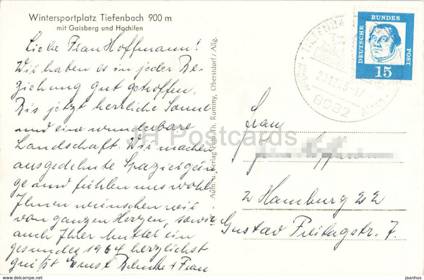 Wintersportplatz Tiefenbach 900 m mit Gaisberg und Hochifen - old postcard - Germany - used