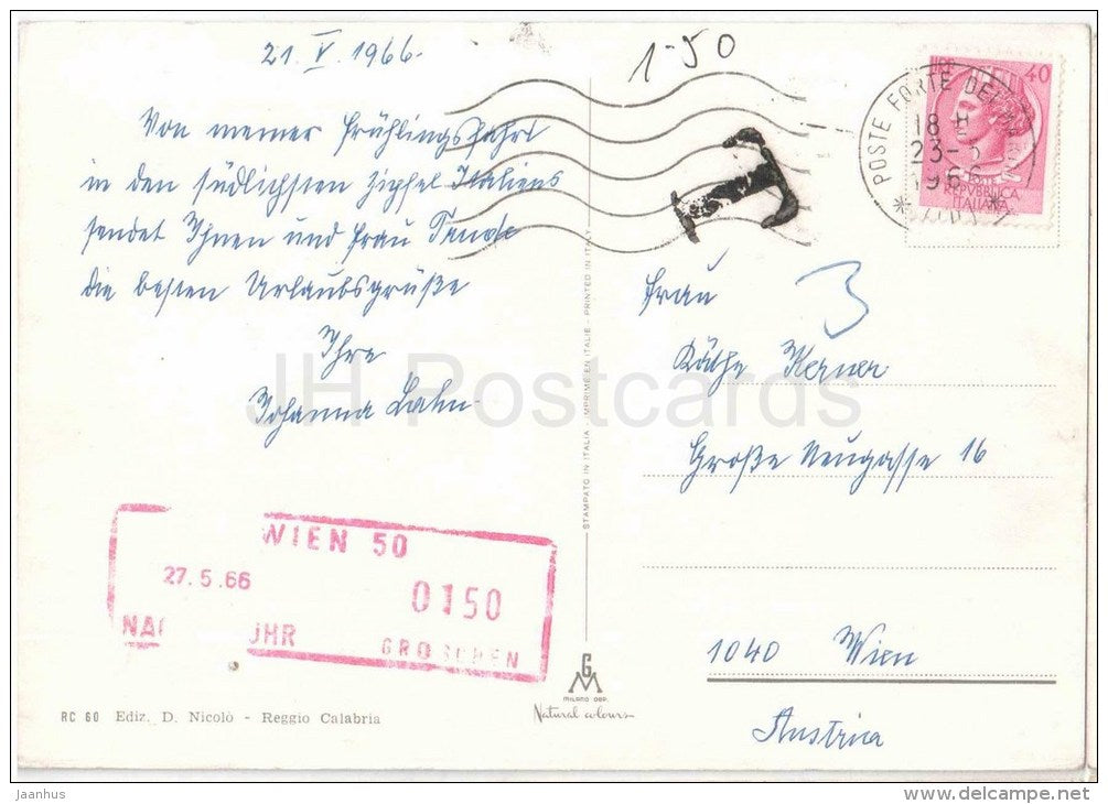 Saluti da Reggio Calabria - Calabria - RC 60 - Italia - Italy - sent from Italy to Austria 1966 - JH Postcards