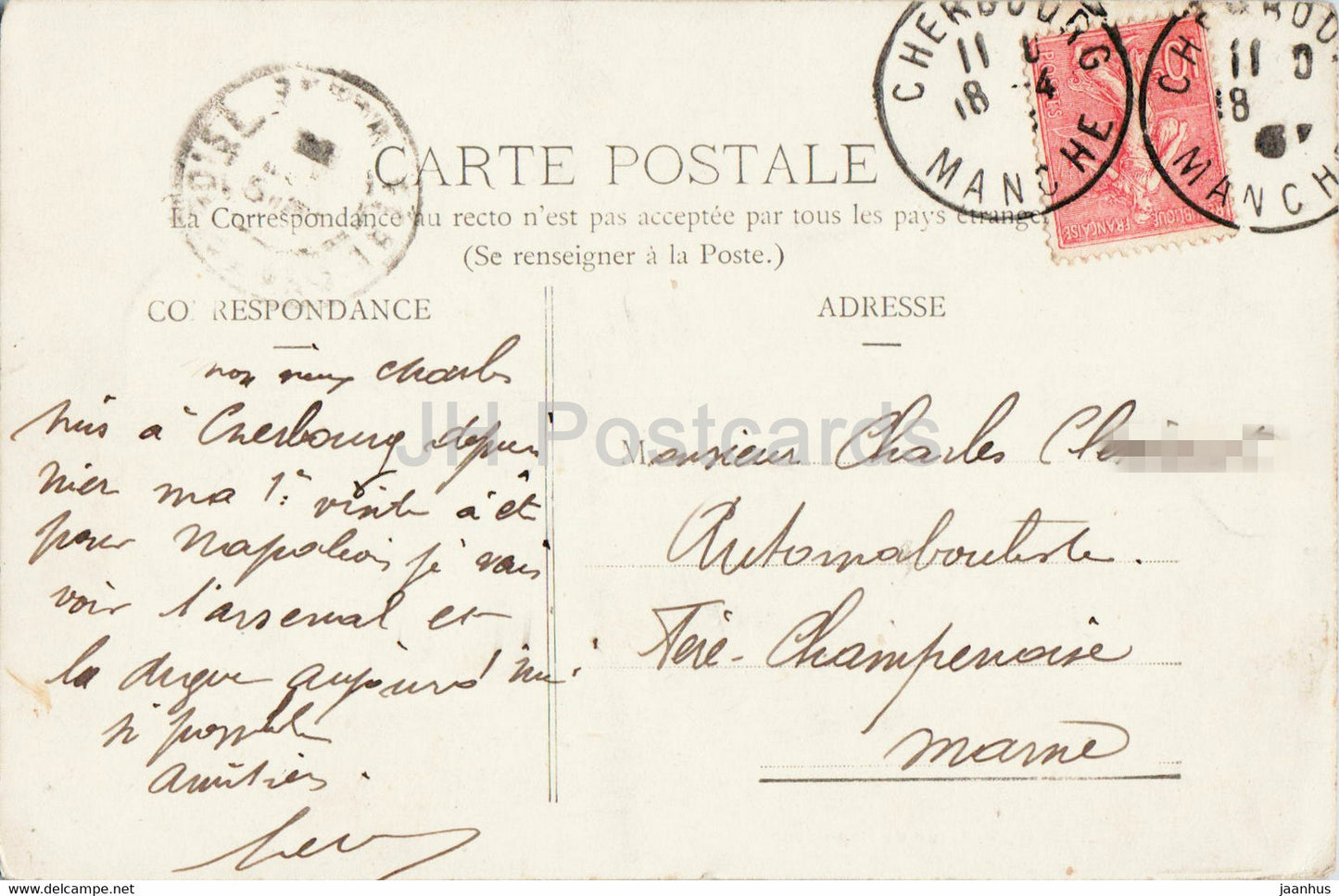 Cherbourg - Statue de Napoleon - 204 - Denkmal - Pferd - alte Postkarte - Frankreich - gebraucht