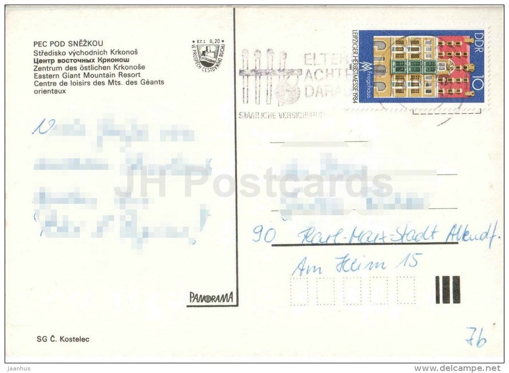 Pec pod Snezkou - eastern Giant Mountain resort - ski - Czechoslovakia - Czech - used 1984 - JH Postcards