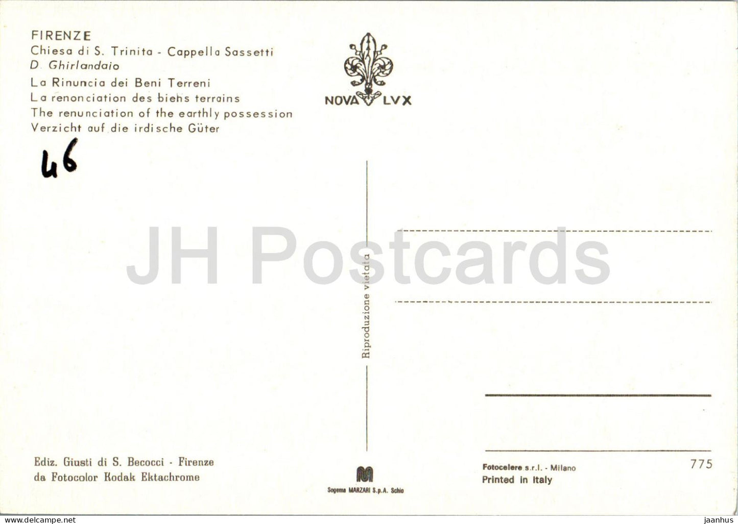 Firenze - Florence - Chiesa di S Trinita - Cappella Sassetti D Ghirlandaio - church - painting - 775 - Italy - used