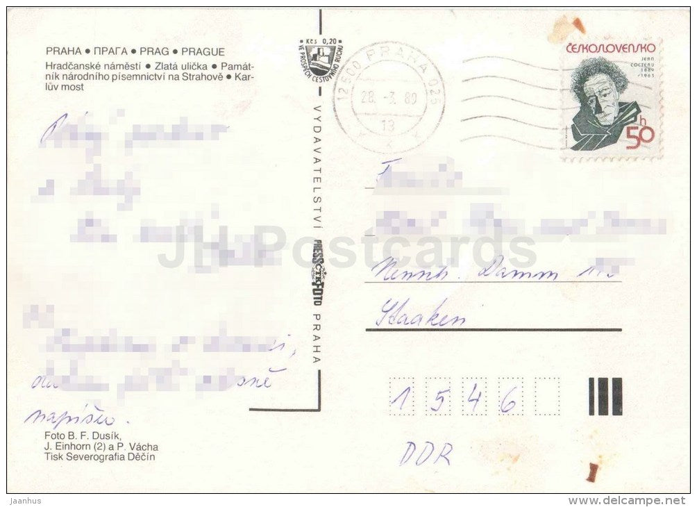 Praha - Prague - Hradcany square - Zlata street - Charles bridge - Museum of Literature Czechoslovakia - Czech - used - JH Postcards