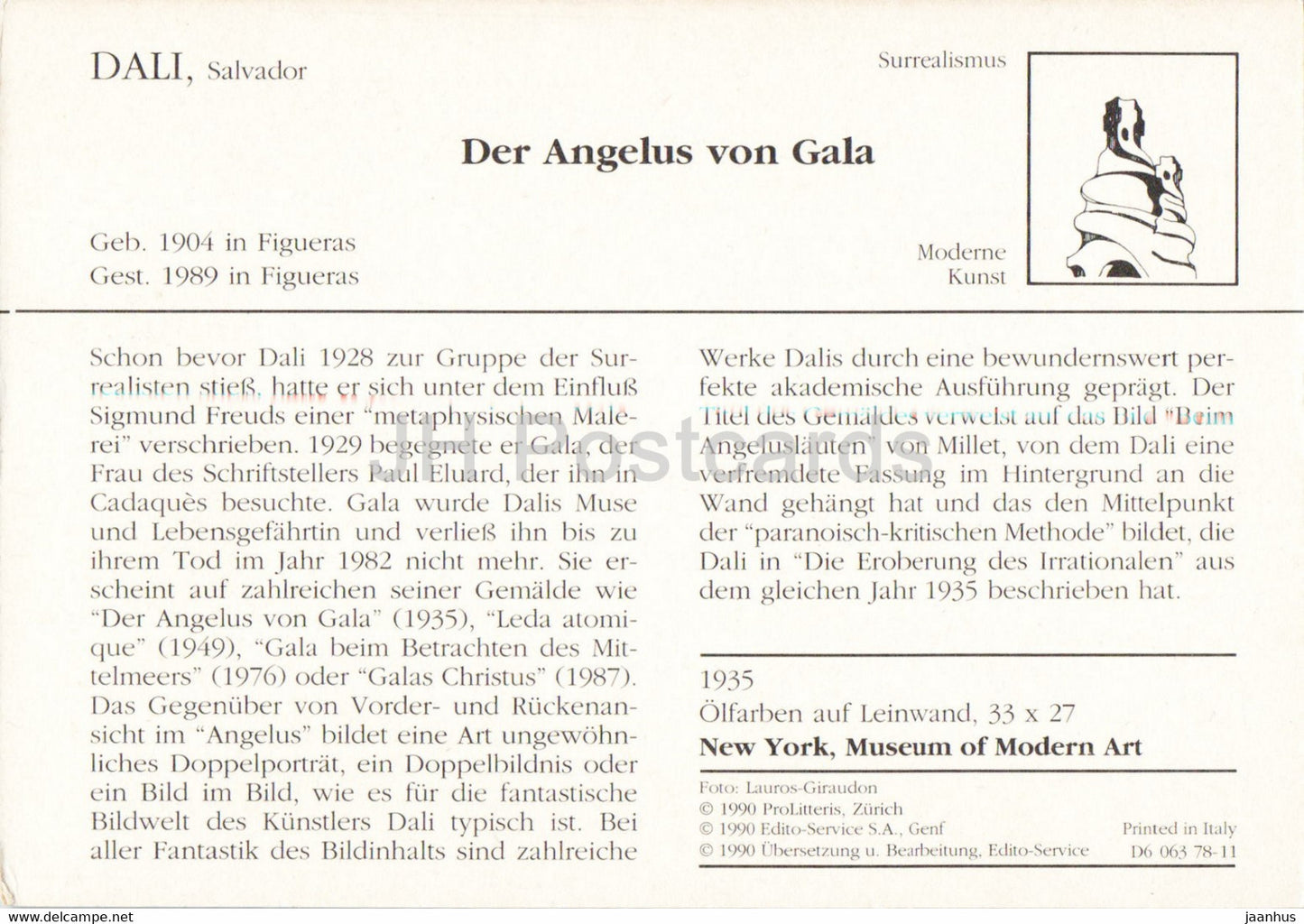 painting by Salvador Dali - Der Angelus von Gala - Spanish art - Germany - unused