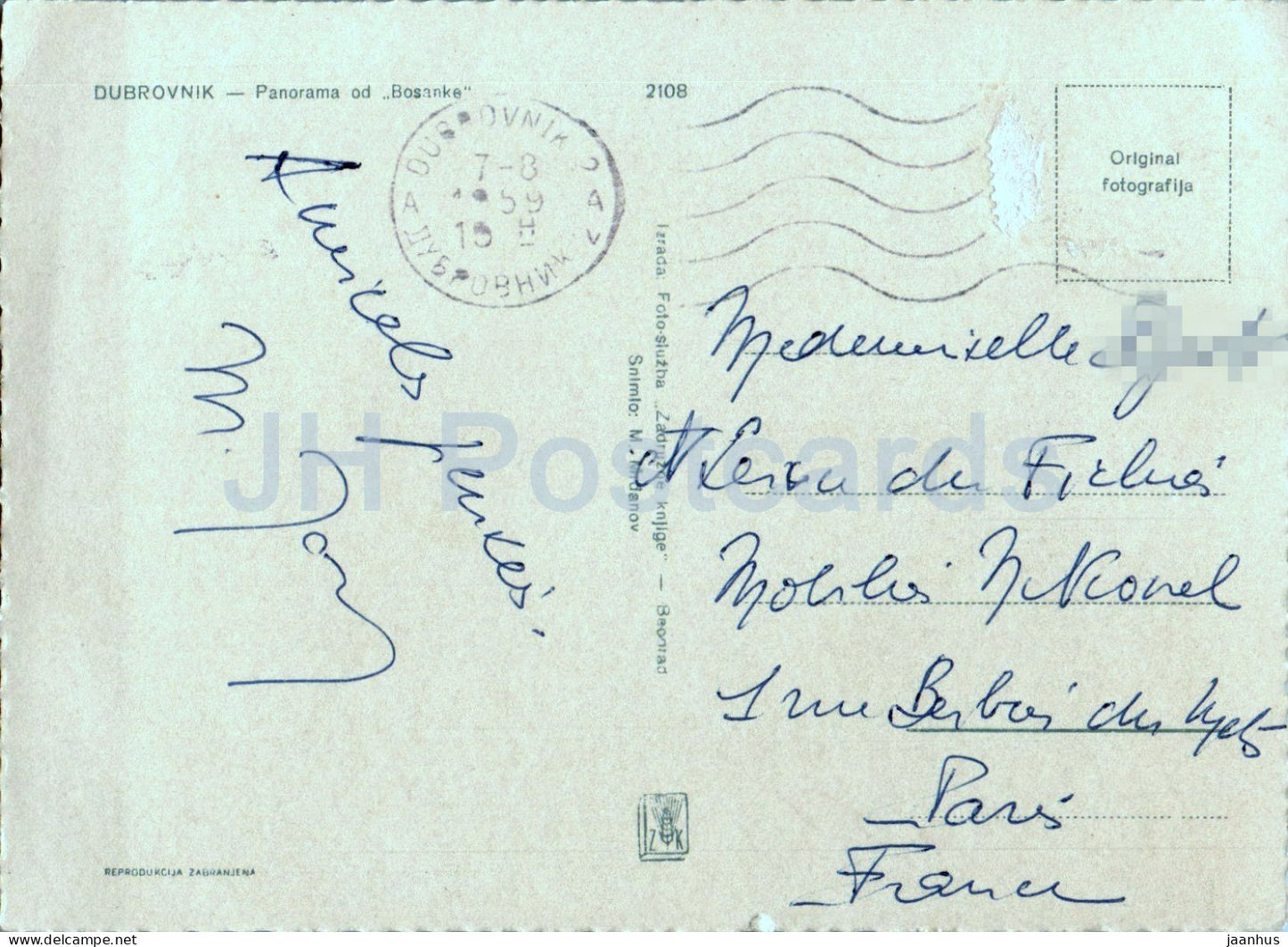 Dubrovnik - Panorama od Bosanke - donkey - animal - 2108 - old postcard - 1959 - Yugoslavia - Croatia - used