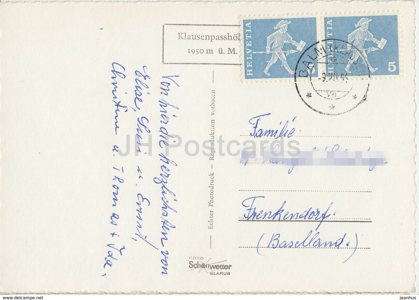 Urnerboden - Klausenstrasse mit Claridenstock 3270 m - 03067 - 1964 - Switzerland - used
