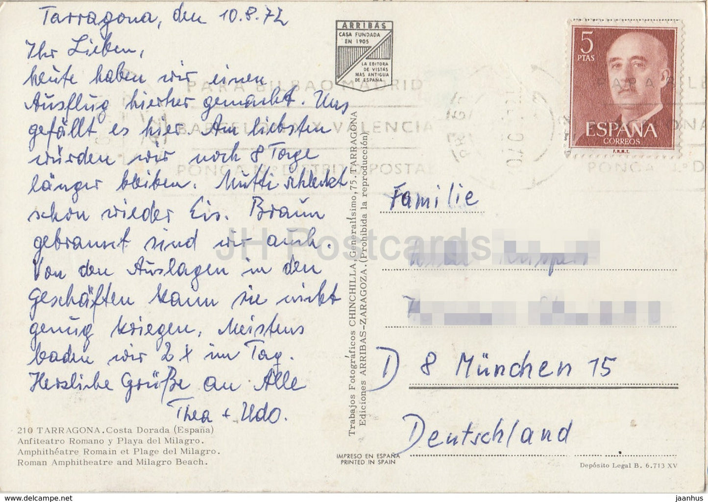 Costa Dorada - Tarragone - Amphithéâtre romain et plage de Milagro - 210 - 1972 - Espagne - d'occasion