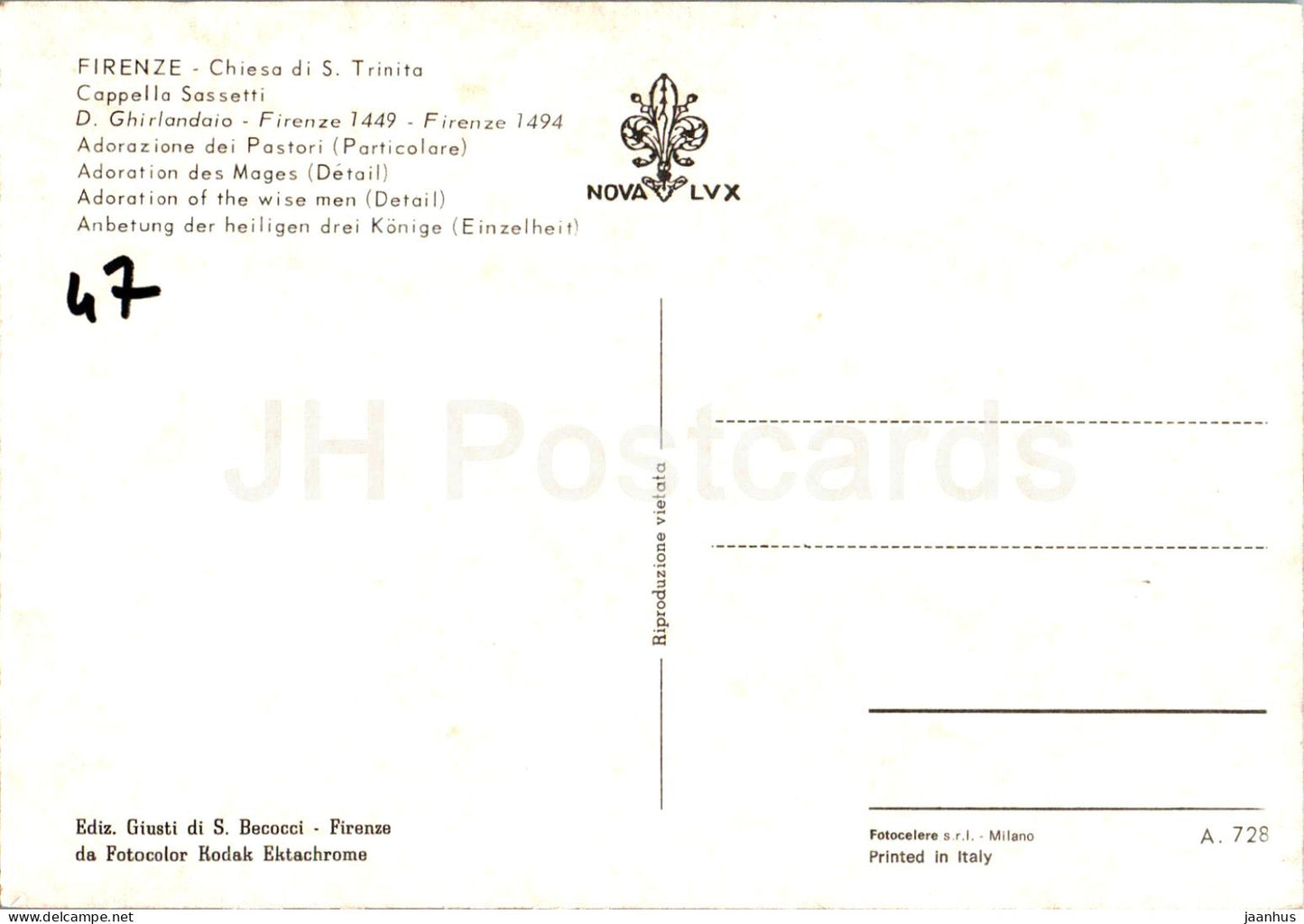 Firenze - Florence - Chiesa di S Trinita - Cappella Sassetti D Ghirlandaio - église - peinture - 728 - Italie - utilisé
