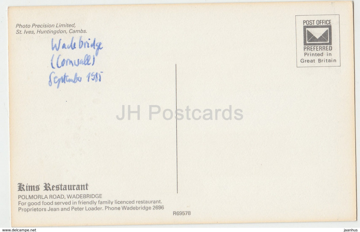 Wadebridge - Polmorla Road - Kims Restaurant - R69578 - 1985 - United Kingdom - England - used