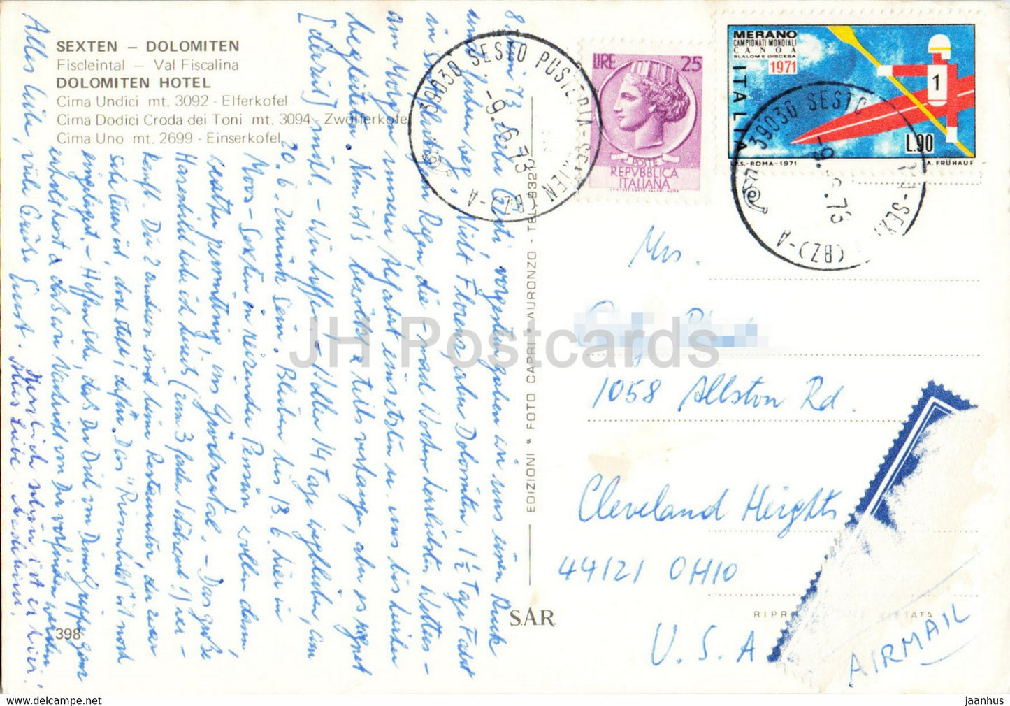 Sexten - Dolomiten - Fischleintal - Val Fiscalina - Dolomiten Hotel - Cima Undici - Cima Dodici - 1973 - Italy - used