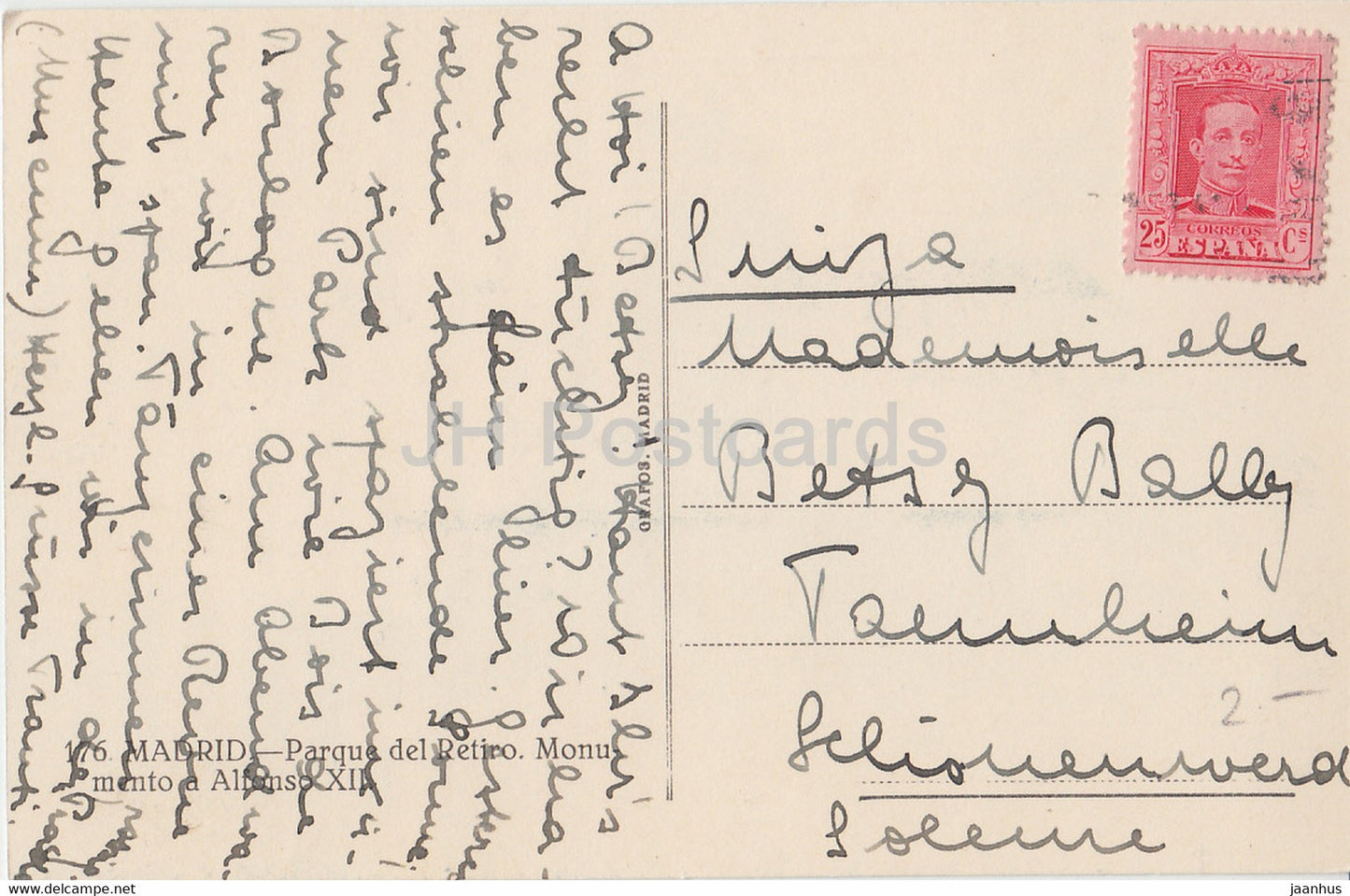 Madrid - Parque del Retiro - Monumento a Alfonso XII - monument - 176 - old postcard - Spain - used
