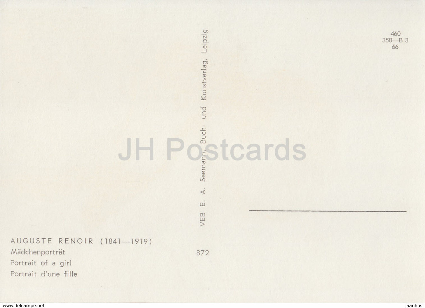 painting by Auguste Renoir - Madchenportrat - Portrait of a girl - French art - Germany - unused