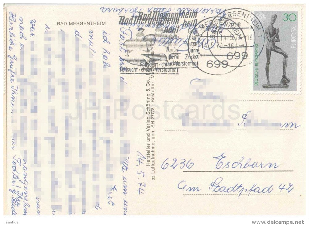 Bad Mergentheim - Germany - EUROPA CEPT - 1974 gelaufen - JH Postcards