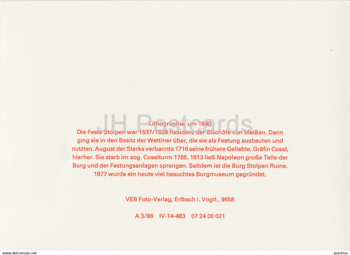 Stolpen - Sachsische Burgen - Saxon Castles - DDR Germany - unused