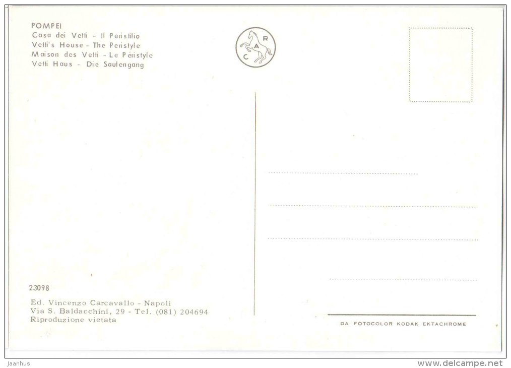 Casa dei Vetti , Il Peristilio -Vetti´s House - ruins - Pompei - Campania - 23098 - Italia - Italy - unused - JH Postcards