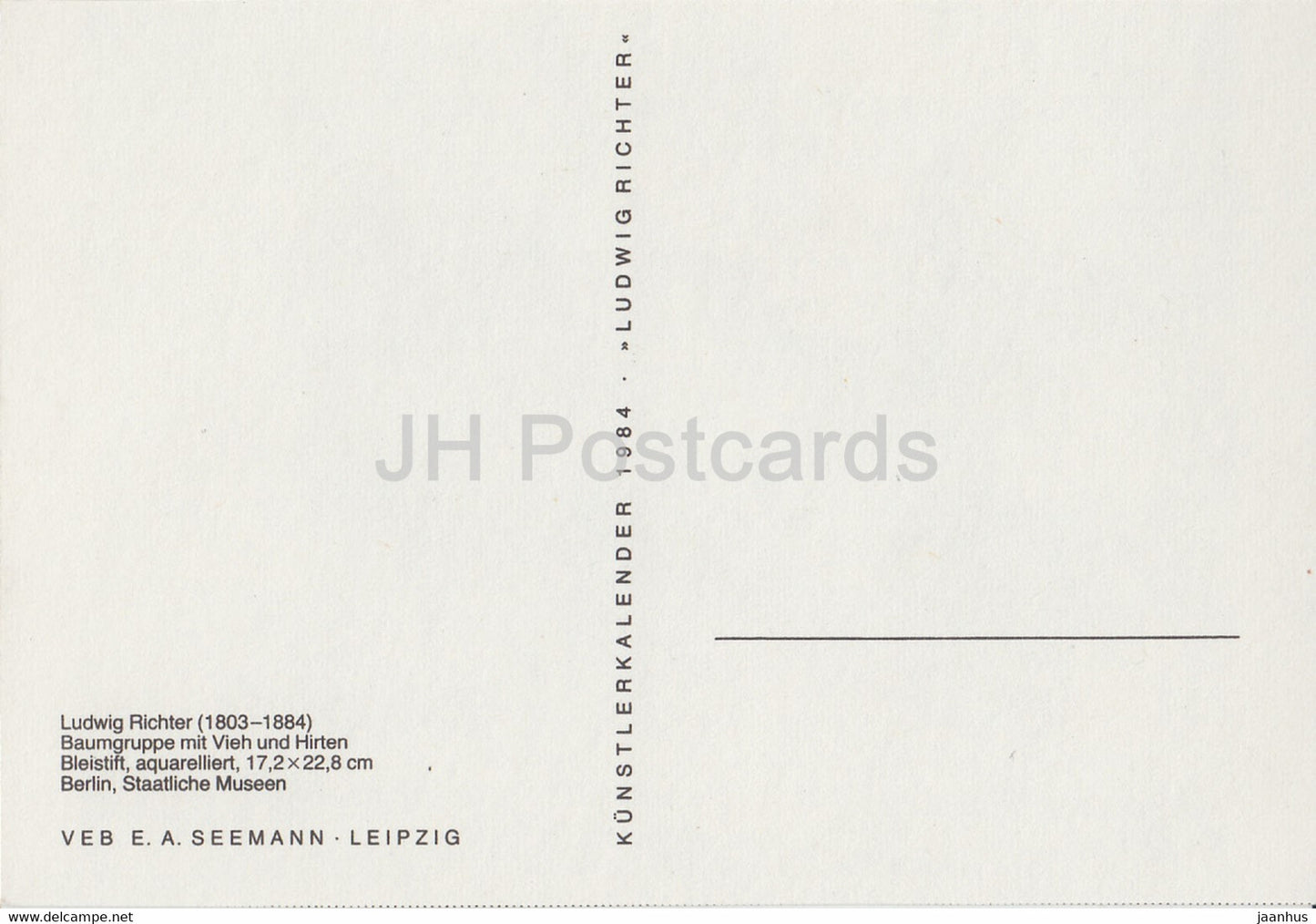 peinture de Ludwig Richter - Baumgruppe mit Vieh und Hirten - bétail et bergers - art allemand - 1984 Allemagne - inutilisé