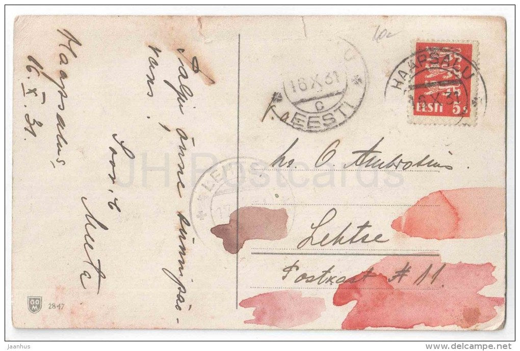 illustration by C. Klein - Roses in the Vase - flowers - GOM 2847 - circulated in Estonia Haapsalu 1931 - JH Postcards