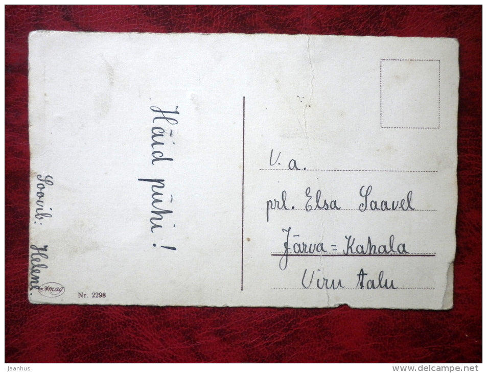 Easter card - chicken - flowers - 1930s - Estonia - used - JH Postcards