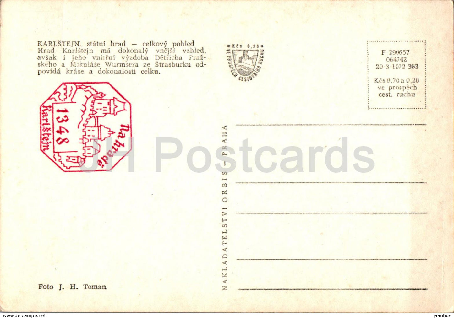 Karlstejn statni hrad - castle - 290657 - Czech Repubic - Czechoslovakia - unused