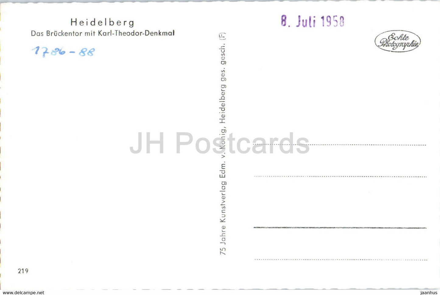 Heidelberg - Das Bruckentor mit Karl Theodor Denkmal - old postcard - 1958 - Germany - unused
