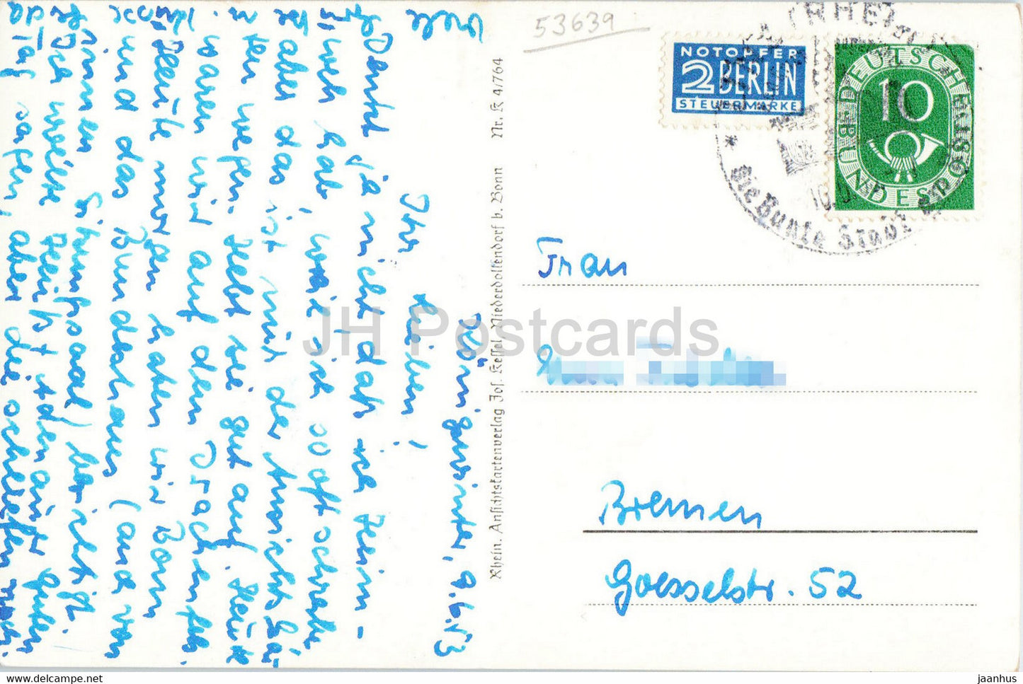 Fahre Godesberg - Niederdollendorf - Drachenfels - ferry - old postcard - 1953 - Germany - used