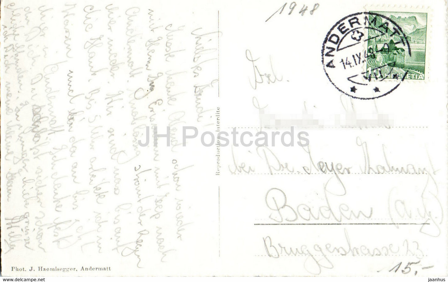 Andermatt mit Furka Oberalp Bahn - train - railway - 1023 - old postcard - 1948 - Switzerland - used