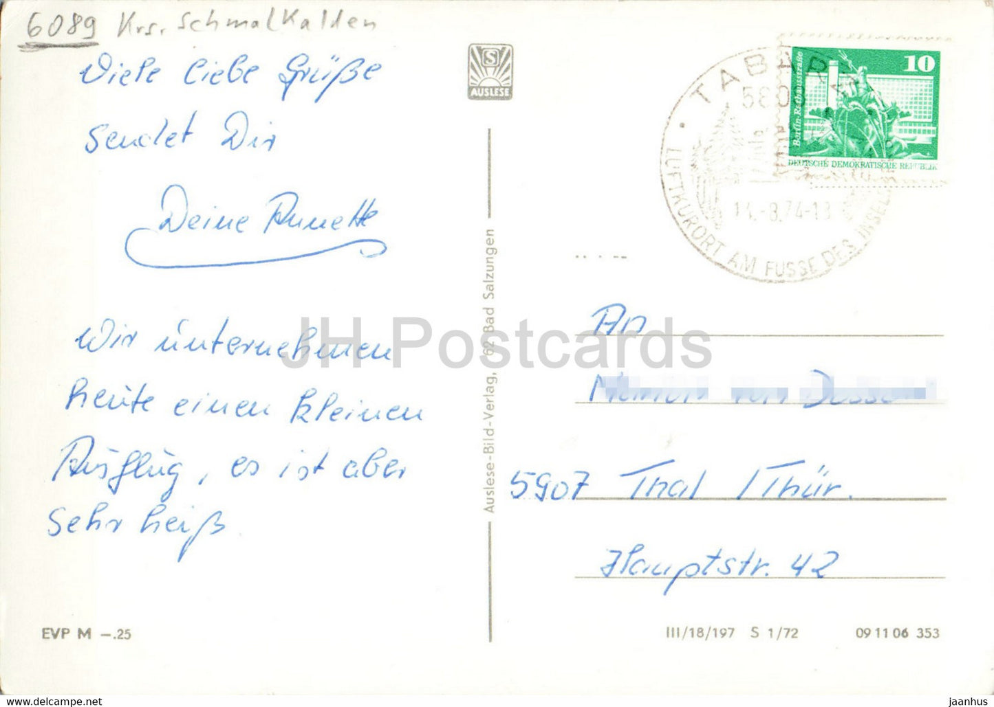 HO Gaststatte Wasserfall Trusetal - car - old postcard - 1974 - Germany DDR - used