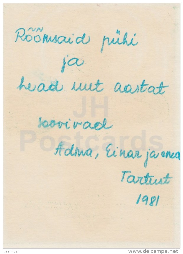 New Year Greeting Card - illustration - candle - Estonia - USSR - used - JH Postcards