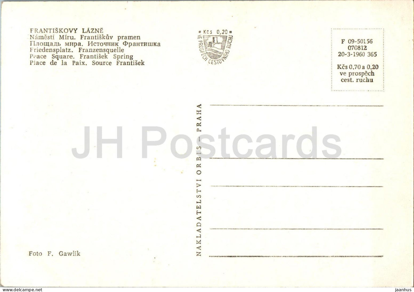 Frantiskovy Lazne - Namesti Miru - Frantiskuv pramen - Place de la Paix - République tchèque - Tchécoslovaquie - inutilisé