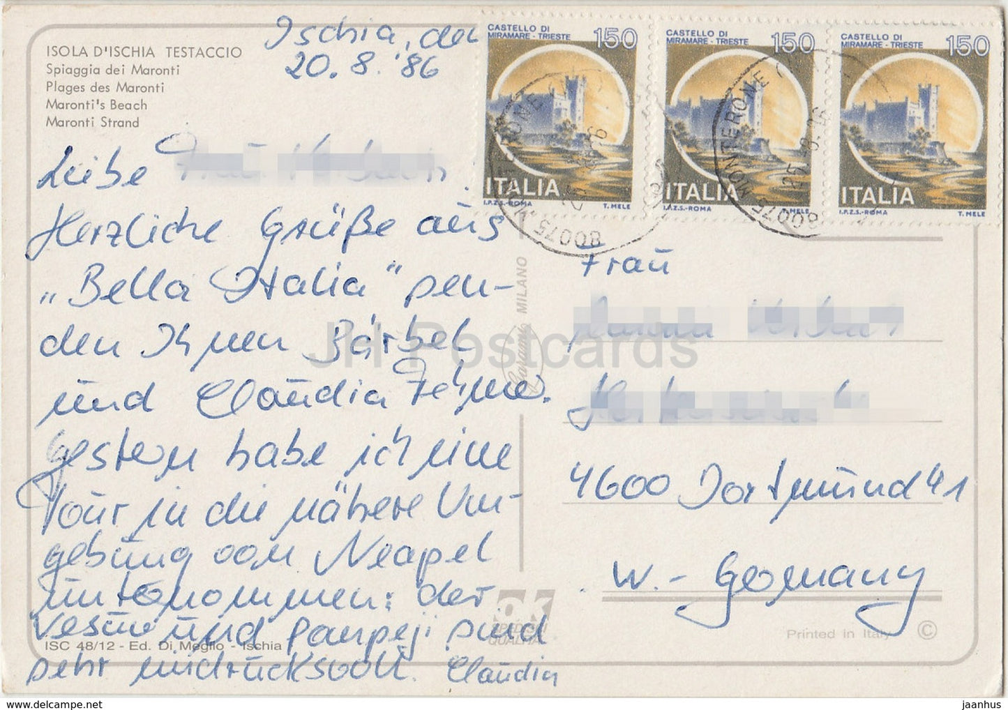 Isola d'Ischia Testaccio - Spiaggia dei Maronti - beach - Italy - 1986 - used