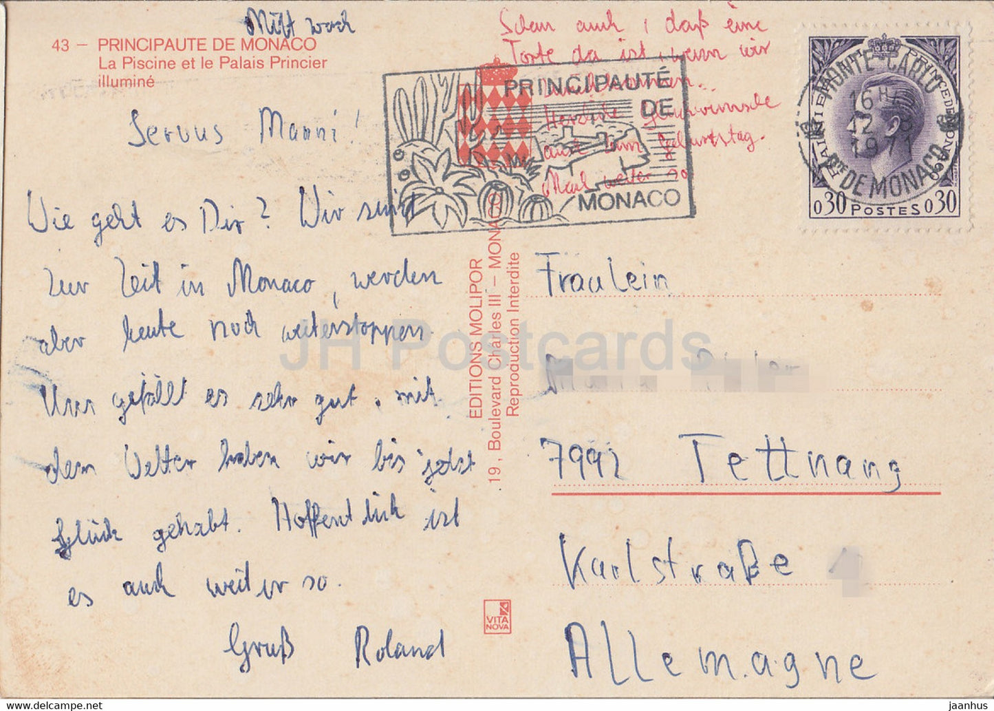 La Piscine et le Palais Princier illumine - 1971 - Monaco - used