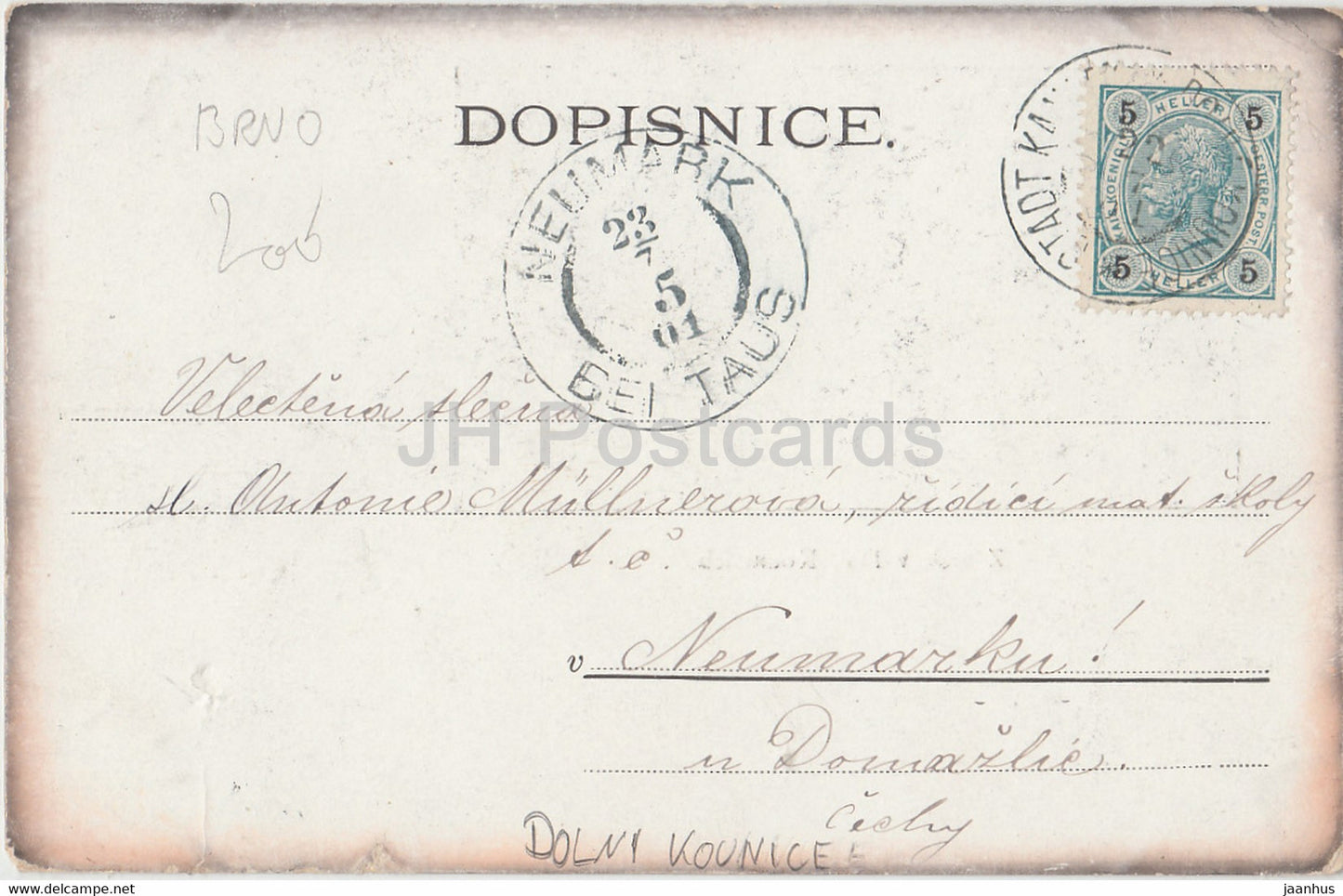 Zamek v dol Kounicich - Dolni Kounice - alte Postkarte - 1901 - Tschechische Republik - gebraucht