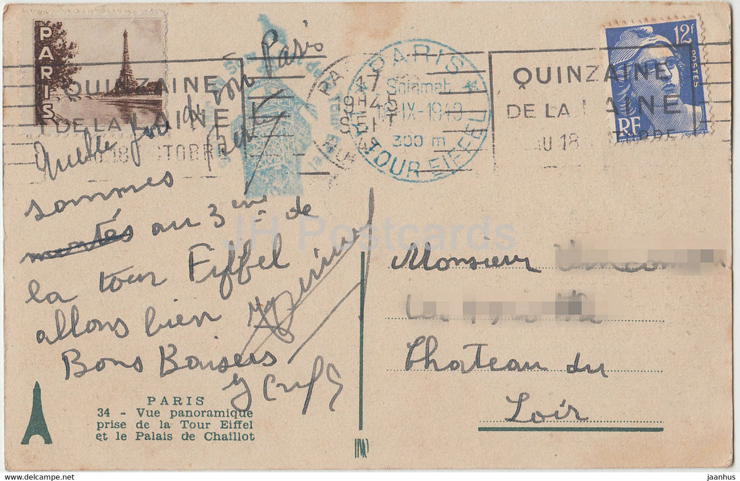 Paris – Vue panoramique prise de la Tour Eiffel et le Palais de Chaillot – 34 – alte Postkarte – 1949 – Frankreich – gebraucht