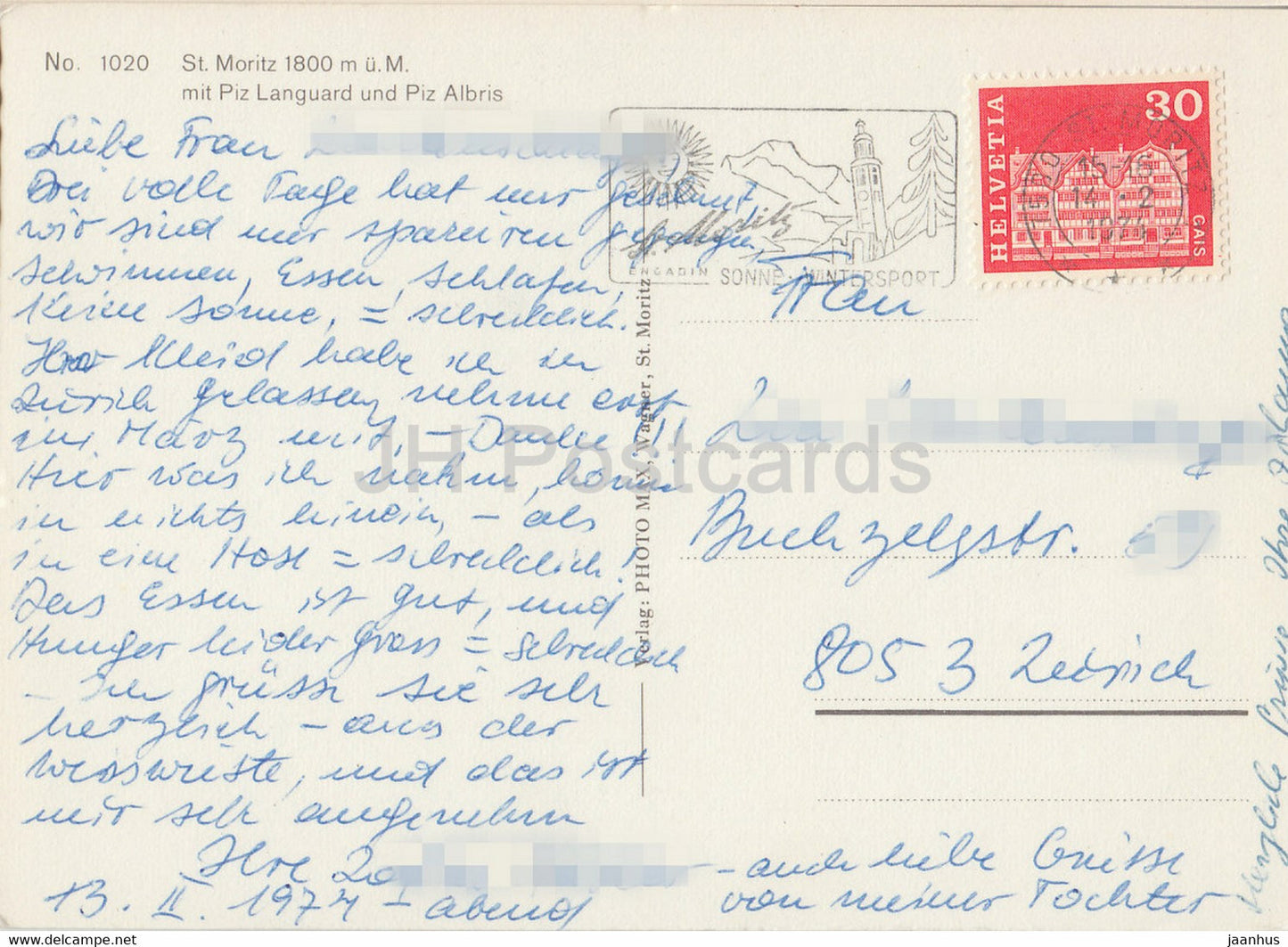 St. Moritz 1800 m mit Piz Languard und Piz Albris - 1020 - 1974 - Switzerland - used